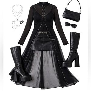 Sexy Punk Goth Mesh Lace Up Swimsuit Cover Duster Top